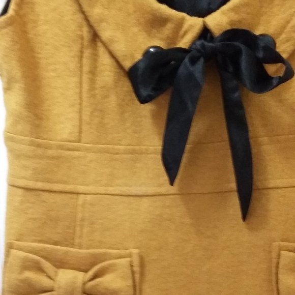 Wool Fashion Dress Pink Martini- mustard with bows - Picture 3 of 5